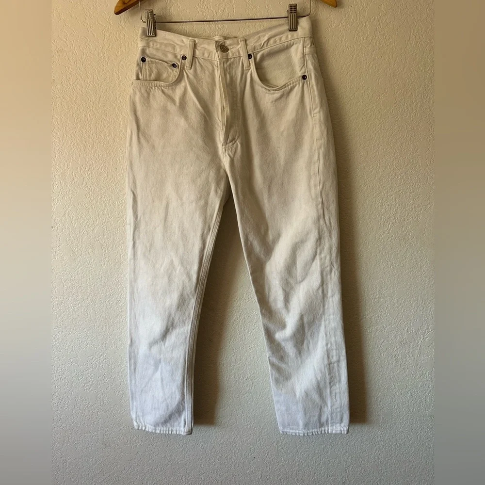 Agolde Riley High Rise Crop in Sour Cream Straight White Jeans- Size 27